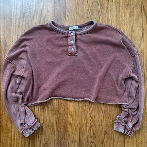 Arizona Jean Company Distressed Cropped Long Sleeve Sweatshirt Henley